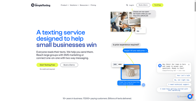 Security scan screenshot of https://simpletexting.net