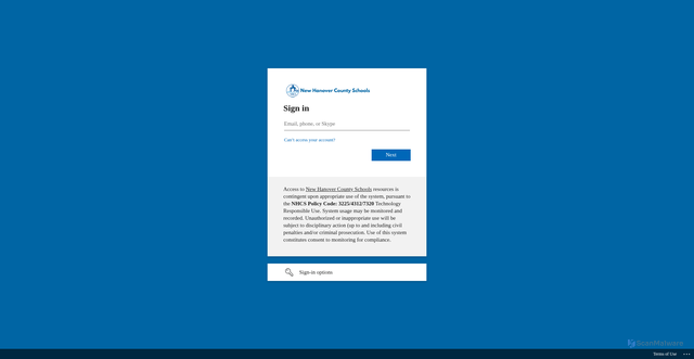 Security scan screenshot of https://newhanovercountyschools-my.sharepoint.com