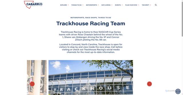 Security scan screenshot of https://www.explorecabarrus.com/businesses/trackhouse-racing-team/