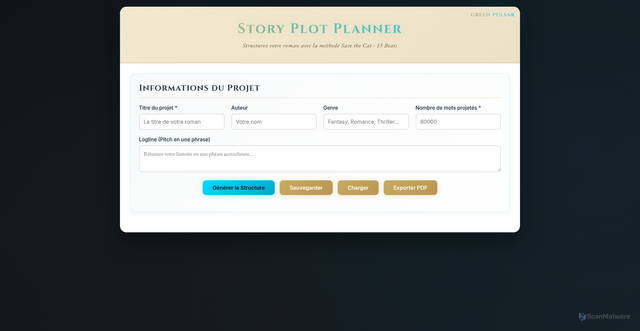 Security scan screenshot of https://green-pulsar-method-v2.pages.dev/story-plot-planner.html