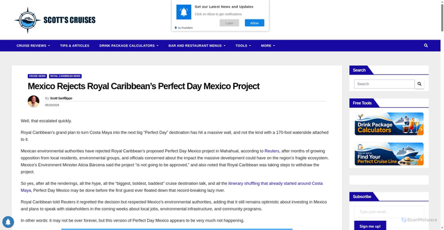 Security scan screenshot of https://cruises.scottsanfilippo.com/mexico-rejects-royal-caribbeans-perfect-day-mexico-project/