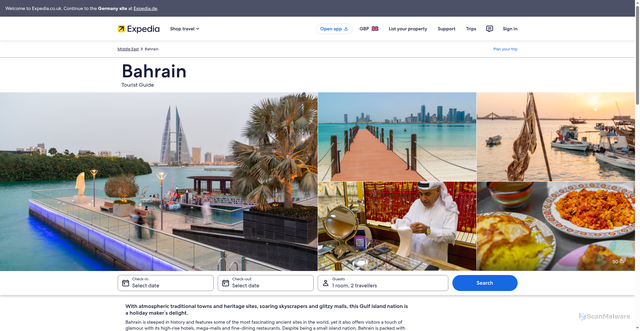 Security scan screenshot of https://www.expedia.co.uk/Bahrain.dx14