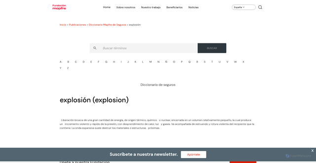 Security scan screenshot of https://www.fundacionmapfre.org/publicaciones/diccionario-mapfre-seguros/explosion/