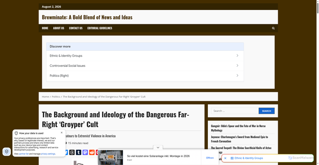 Security scan screenshot of https://brewminate.com/the-background-and-ideology-of-the-dangerous-far-right-groyper-cult/