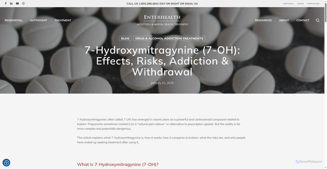 Security scan screenshot of https://www.enterhealth.com/blog/7-hydroxymitragynine-addiction-withdrawal/