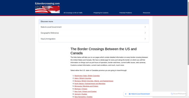 Security scan screenshot of https://www.ezbordercrossing.com/list-of-border-crossings/