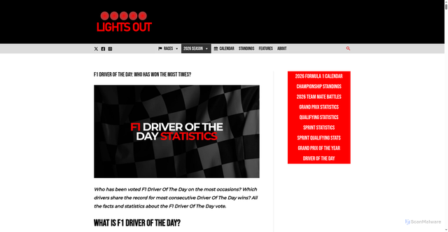 Security scan screenshot of https://www.lightsoutblog.com/f1-driver-of-the-day/