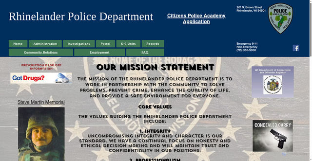 Security scan screenshot of https://www.rhinelanderpd.gov/