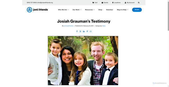 Security scan screenshot of https://joniandfriends.org/news/josiah-graumans-testimony/