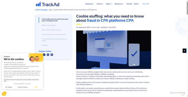Security scan screenshot of https://www.trackad.ai/en/blog/cookie-stuffing-what-you-need-to-know-about-fraud-in-cpa-platforms/