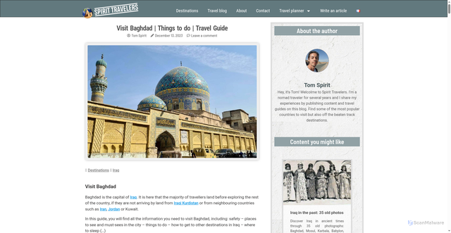 Security scan screenshot of https://spirit-travelers.com/en/visit-baghdad/