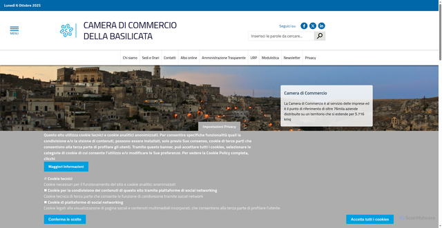 Security scan screenshot of https://www.basilicata.camcom.it/