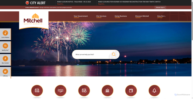 Security scan screenshot of https://cityofmitchellsd.gov/