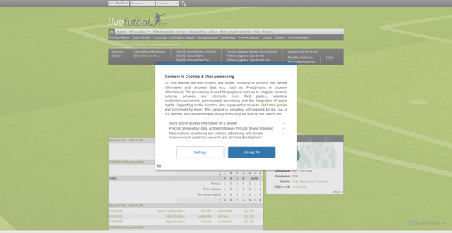 Security scan screenshot of https://www.livefutbol.com/equipos/suriname-team/guatemala-team/11/