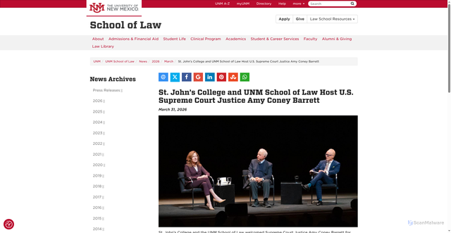 Security scan screenshot of https://lawschool.unm.edu/news/2026/03/st-johns-college-and-unm-school-of-law-host-u.s-supreme-court-justice-amy-coney-barrett.html