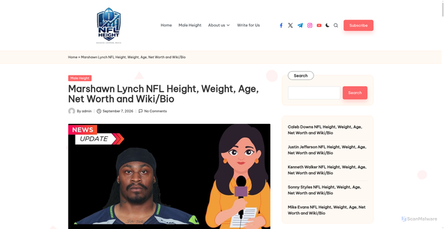 Security scan screenshot of https://nflheight.com/marshawn-lynch/