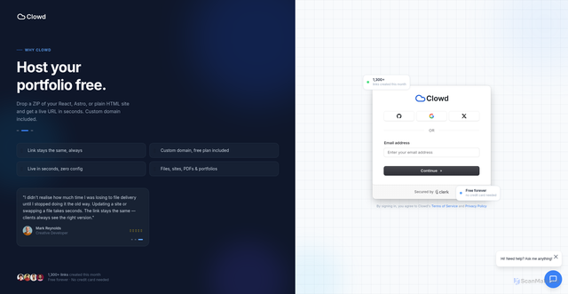 Security scan screenshot of https://clowd.pages.dev/login