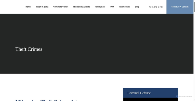 Security scan screenshot of https://www.milwaukeecriminaldefenselawfirm.com/criminal-defense/theft-crimes/