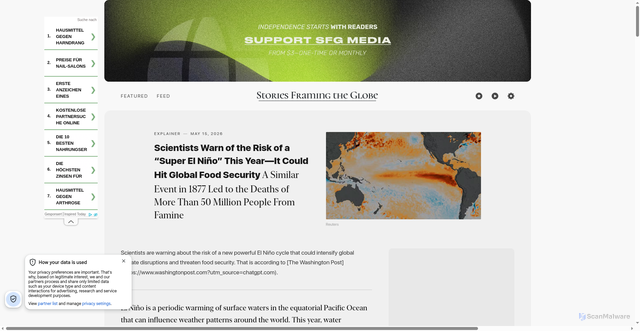 Security scan screenshot of https://sfg.media/en/a/super-el-nino-global-food-security/