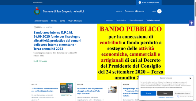 Security scan screenshot of https://comune.sangregorionellealpi.bl.it/