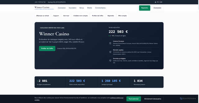 Security scan screenshot of https://winnercasino1.fr/