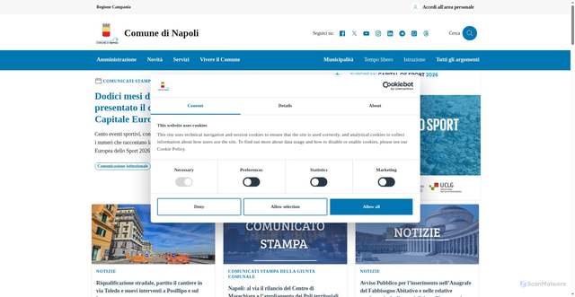 Security scan screenshot of https://www.comune.napoli.it/