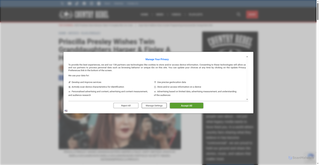 Security scan screenshot of https://countryrebel.com/priscilla-presley-wishes-twin-granddaughters-harper-finley-a-happy-birthday/