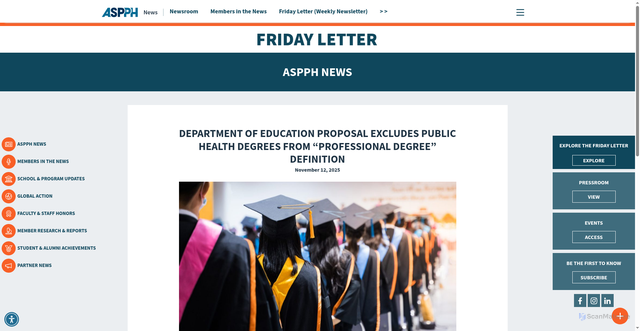 Security scan screenshot of https://aspph.org/department-of-education-proposal-excludes-public-health-degrees-from-professional-degree-definition/