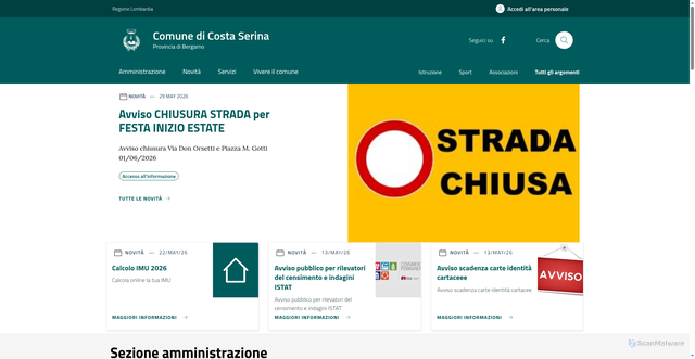 Security scan screenshot of https://www.comune.costaserina.bg.it