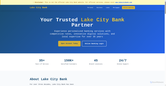 Security scan screenshot of http://lakecity-bank.co.com/