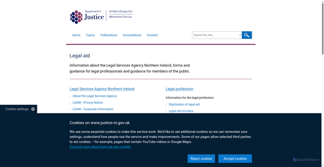 Security scan screenshot of https://www.justice-ni.gov.uk/topics/legal-aid