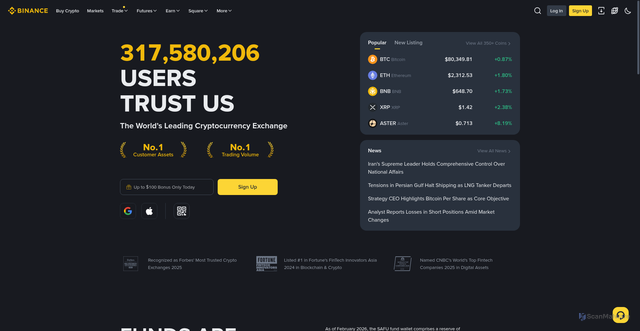 Security scan screenshot of https://www.binance.com/