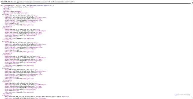 Security scan screenshot of https://dk-email-marketing-content.s3.amazonaws.com