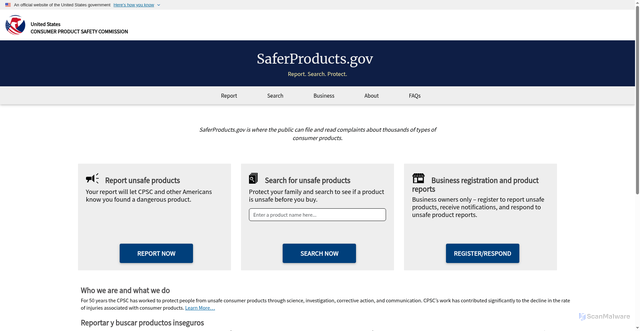 Security scan screenshot of https://www.saferproducts.gov/