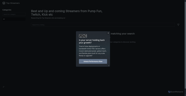 Security scan screenshot of https://topstreamers.xyz