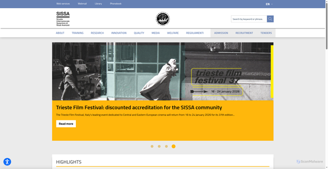 Security scan screenshot of https://www.sissa.it/