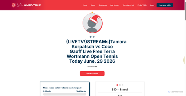 Security scan screenshot of https://givingtable.salvationarmy.org.au/livetv-strea-ms-tamara-korpatsch-vs-coco-gauff-live-free-terra-wortmann-open-tennis-today-june-29-2026