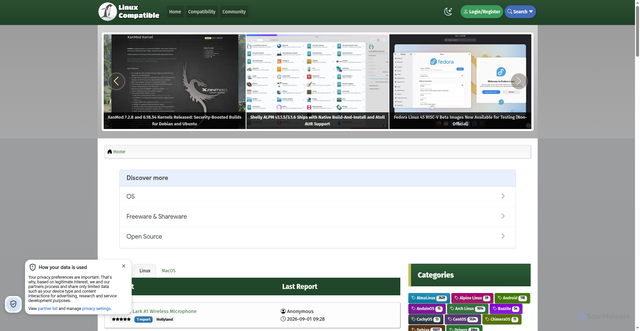Security scan screenshot of https://www.linuxcompatible.org