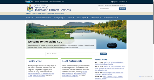 Security scan screenshot of https://www.maine.gov/dhhs/mecdc/
