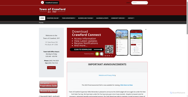 Security scan screenshot of https://townofcrawfordny.gov/