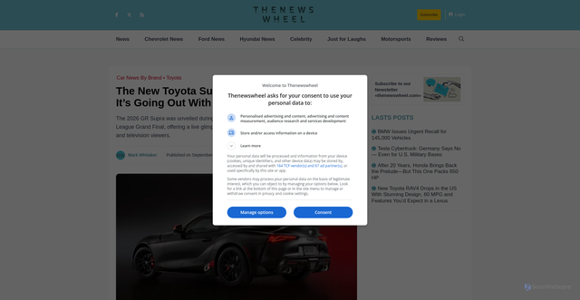 Security scan screenshot of https://thenewswheel.com/new-toyota-supra-supercar-here-going-out-with-bang/