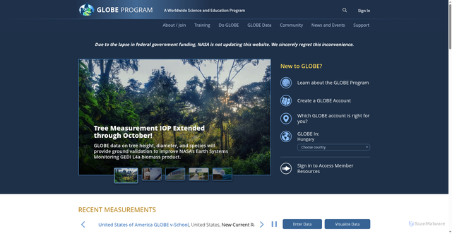Security scan screenshot of https://www.globe.gov/