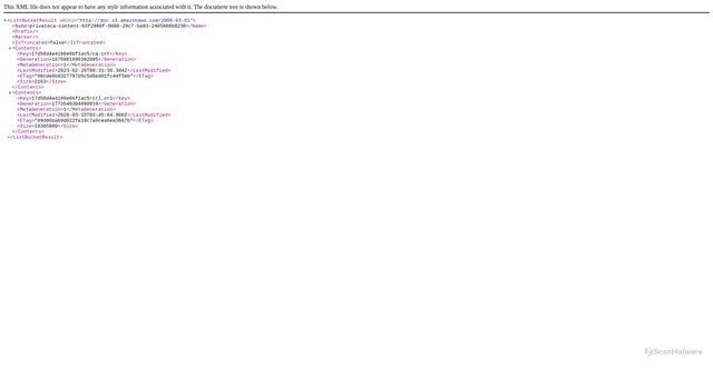 Security scan screenshot of https://privateca-content-63f2960f-0000-29c7-ba93-2405886b6230.storage.googleapis.com