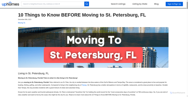 Security scan screenshot of https://uphomes.com/blog/moving-to-st-petersburg-fl/