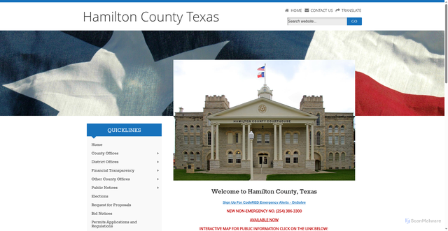 Security scan screenshot of https://www.hamiltoncountytx.gov/