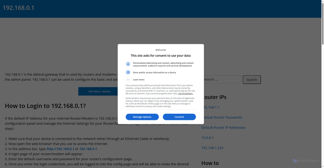 Security scan screenshot of https://19216801.one