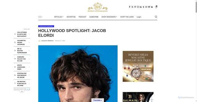 Security scan screenshot of https://www.beverlyhillsmagazine.com/hollywood-spotlight-jacob-elordi/?srsltid=AfmBOop-llAkul4CFmNkvUaZ7-ciMVH_A7vXjf3l9L_0_xX7LRyy4Jv7