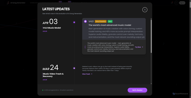Security scan screenshot of https://aisonggenerator.io