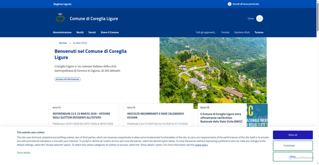 Security scan screenshot of https://www.comune.coreglialigure.ge.it/