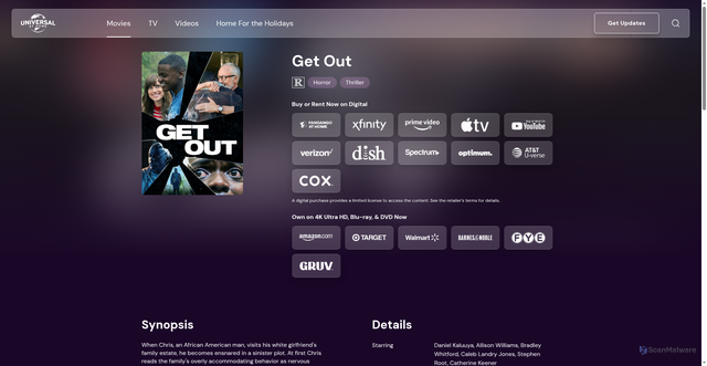 Security scan screenshot of https://www.universalpicturesathome.com/movies/get-out